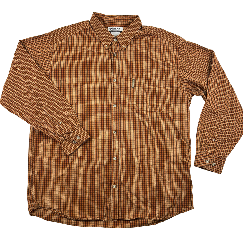 Columbia Button-Up Shirt Mens XL Brown Plaid Long Sleeve Outdoor Casual